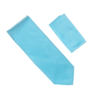 Horizontal Stripe Turquoise Tie With Matching Pocket Square SHSTWH-100