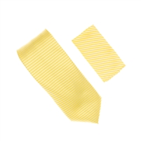 Horizontal Stripe Dark Yellow Tie With Matching Pocket SquareSHSTWH-114