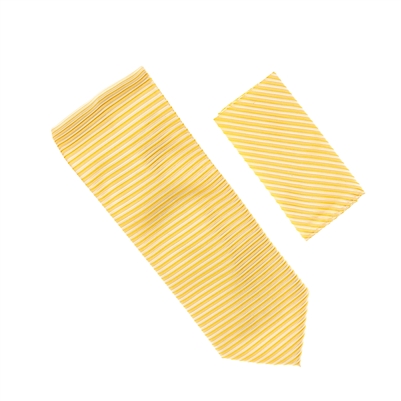 Horizontal Stripe Yellow Gold Tie With Matching Pocket Square SHSTWH-116