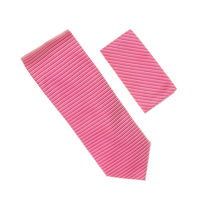 Horizontal Stripe Dark Pink Tie With Matching Pocket Square SHSTWH-121