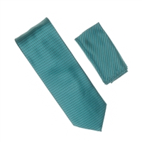 Horizontal Stripe Hunter & Light Green Tie With Matching Pocket Square