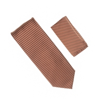 Horizontal Stripe Dark Brown Tie With Matching Pocket Square SHSTWH-93