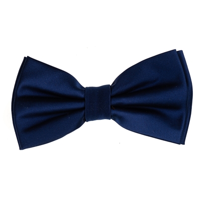 Dark Sapphire Blue Satin Finish Silk Pre-Tied Bow Tie with Matching Pocket Square SPTBT-201
