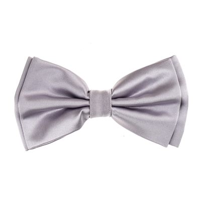 Silver  Satin Finish Silk Pre-Tied Bow Tie with Matching Pocket Square SPTBT-205