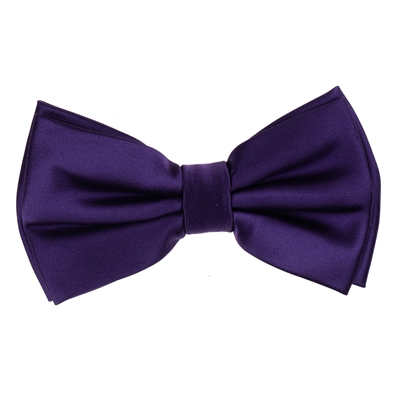 Purple Satin Finish Silk Pre-Tied Bow Tie with Matching Pocket Square SPTBT-212