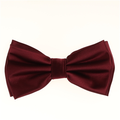 Wine Satin Finish Silk Pre-Tied Bow Tie with Matching Pocket Square SPTBT-238