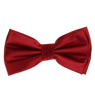 Apple Red Satin Finish Silk Pre-Tied Bow Tie with Matching Pocket Square SPTBT-253