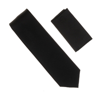 Black Micro-Grid Silk Neck Tie Set SWTH-01