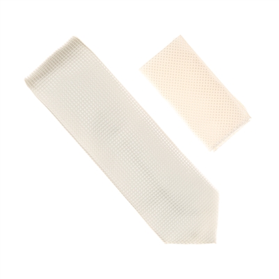 Off White Solid Micro-Grid Silk Neck Tie Set SWTH-04