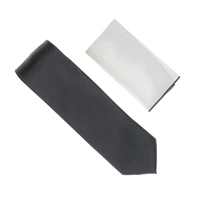 Charcoal Grey Tie With A White Pocket Square With Charcoal Grey Colored Trim SWTH-137A