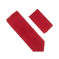 Red Micro-Grid Solid Silk Neck Tie Set SWTH-14