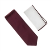Burgundy Tie With A White Pocket Square With Burgundy Colored Trim SWTH-140A