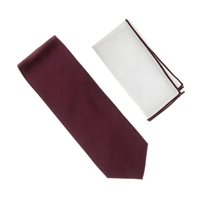 Burgundy Tie With A White Pocket Square With Burgundy Colored Trim SWTH-140A