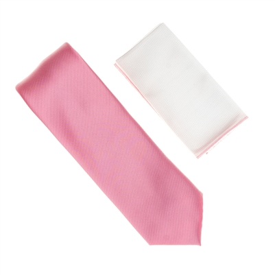 Hot Pink Tie With A White Pocket Square With Hot Pink Colored Trim SWTH-141A
