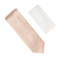 Baby Pink Tie Set Including White Pocket Square With Baby Pink Trim SWTH-142A