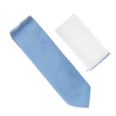 Baby Blue Tie Set Including White Pocket Square With Baby Blue Trim SWTH-143A