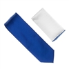 Royal Blue Tie With A White Pocket Square With Royal Blue Colored Trim SWTH-144A