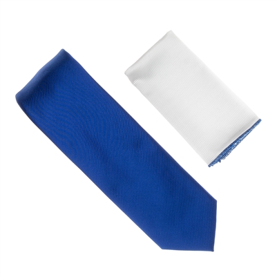 Royal Blue Tie With A White Pocket Square With Royal Blue Colored Trim SWTH-144A