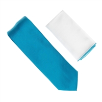 Aqua Blue Tie With A White Pocket Square With Aqua Blue Colored Trim SWTH-145A
