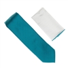 Cyan Blue Tie With A White Pocket Square With Cyan Blue Colored Trim SWTH-146A