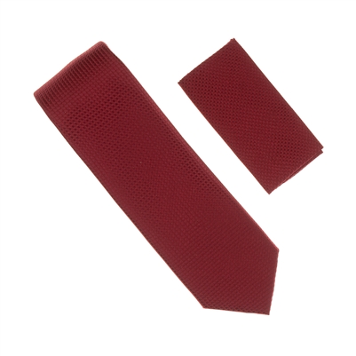 Burgundy Micro-Grid Solid Silk Neck Tie Set SWTH-15