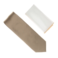 Champagne Toast Tie With A White Pocket Square With Champagne Toast Colored Trim SWTH-150A