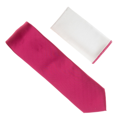 French Rose Color Tie With A White Pocket Square With French Rose Colored Trim SWTH-160A