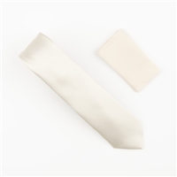 Ivory Satin Finish Silk Necktie With Matching Pocket Square SWTH-207