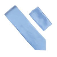 Baby Blue Satin Finish Silk Necktie with Matching Pocket Square SWTH-208