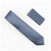 Blue-Grey Satin Finish Silk Necktie with Matching Pocket Square SWTH-225