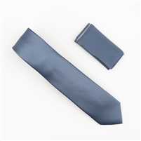 Blue-Grey Satin Finish Silk Necktie with Matching Pocket Square SWTH-225