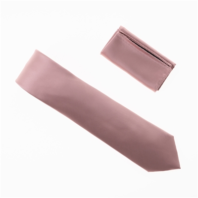 Rose Gold Satin Finish Silk Necktie with Matching Pocket Square SWTH-226