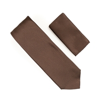 Brown Micro-Grid Solid Silk Neck Tie Set SWTH-23