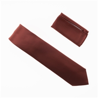 Cinnamon Satin Finish Silk Necktie with Matching Pocket Square SWTH-235