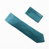 Teal Blue Satin Finish Silk Necktie with Matching Pocket Square SWTH-252