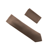 Taupe Pin Dot Silk Necktie With Matching Pocket Square SWTHPD-26
