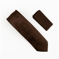 Brown Satin Finish Wide Silk Necktie with Matching Pocket Square  SWTHW-151