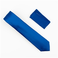 Tidal Blue Satin Finish Silk Extra Long Necktie with Matching Pocket Square SWTHXL-203