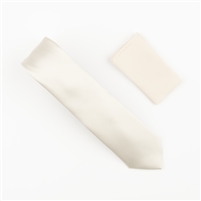 Ivory Satin Finish Silk Extra Long Necktie With Matching Pocket Square SWTHXL-207