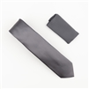 Grey Satin Finish Silk Extra Long Necktie with Matching Pocket Square SWTHXL-209