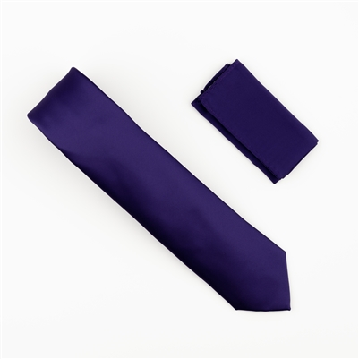 Purple Satin Finish Silk Extra Long Necktie with Matching Pocket Square SWTHXL-212
