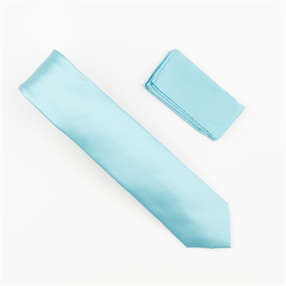 Mint Pastel Satin Finish Silk Extra Long Necktie with Matching Pocket Square SWTHXL-213