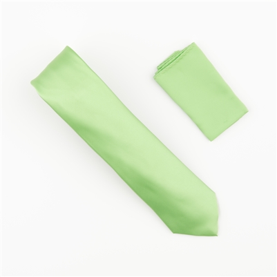Pastel Green Satin Finish Silk Extra Long Necktie with Matching Pocket Square SWTHXL-220