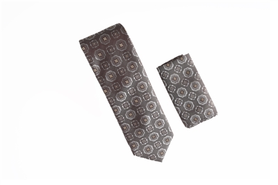 Metallic Brown and Gold Designed Necktie with Matching Pocket Square WTH-833