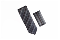 Forest Green, Navy Blue, Silver and Brown Stripe Designed Tie with Matching Pocket Square WTH-845