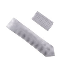 Metallic Silver With Silver Dotted Designed Silk Tie with Matching Pocket Square WTH-875