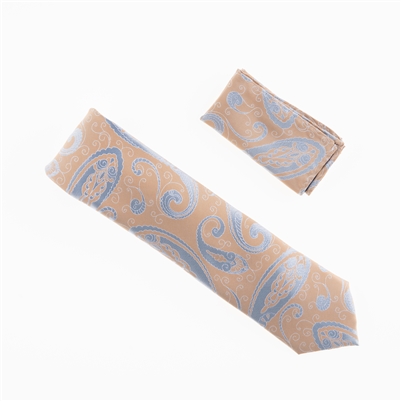 Light Camo and Silver Designed Necktie With Matching Pocket Square WTH-937