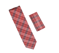 Red with Navy and Mini Silver Striped Designed Necktie With Matching Pocket Square WTH-950