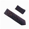 Navy & Brown Leaf Designed Necktie With Matching Pocket Square WTH-953