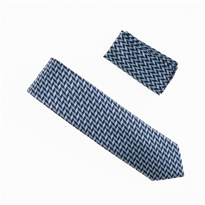 Navy & Silver Designed Necktie With Matching Pocket Square WTH-960